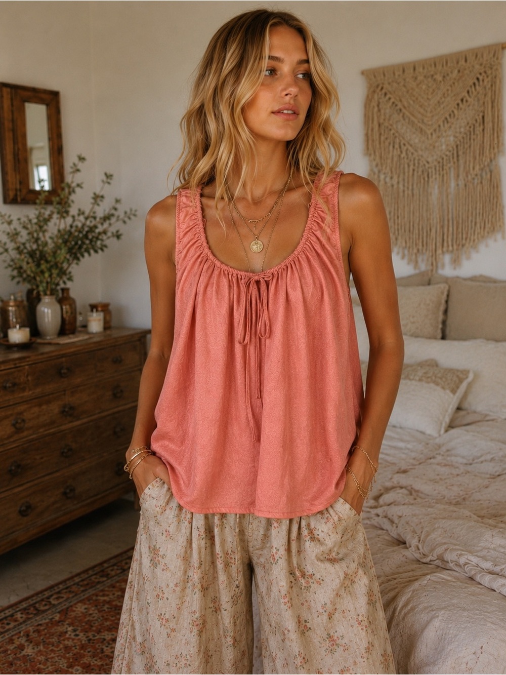 NEW ANDREE BY UNIT SALMON PINK BABYDOLL FLOWY TANK ✨